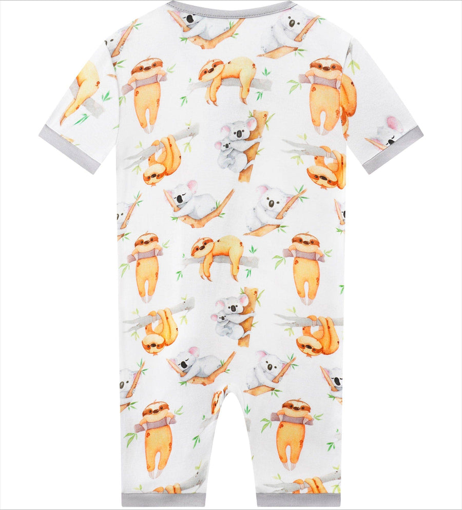 PoshTOT Sloth Bamboo Baby Shorty Zippy Romper