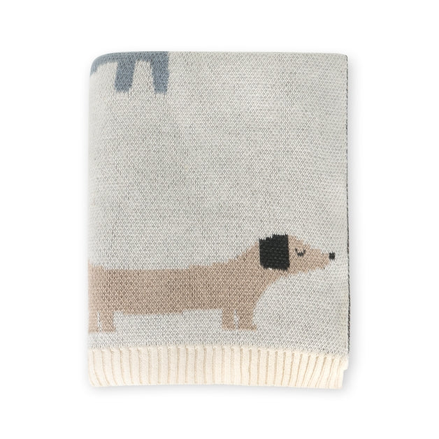 Organic Jacquard Sweater Knit Baby Blanket - Buddy Dog