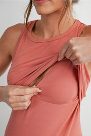 Sleeveless Maternity Nursing Double Layer Tank Top - Coral