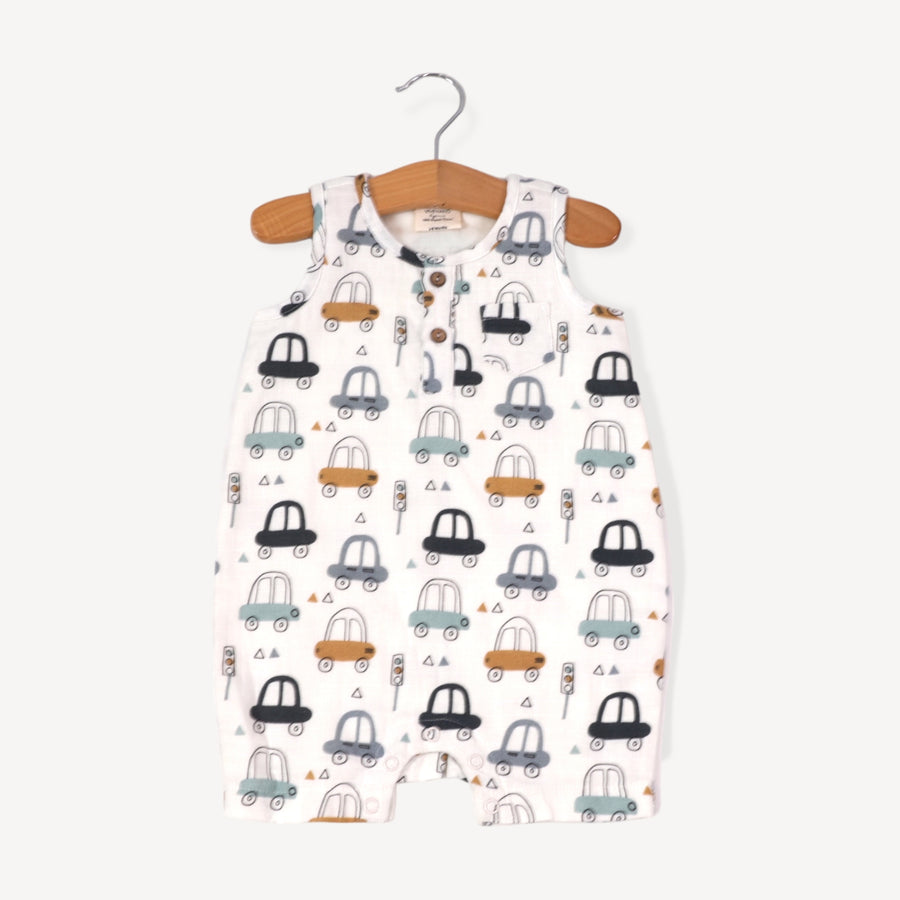 Short Henley Romper - Cars