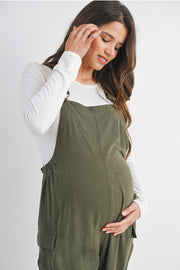 Straight Leg Maternity Adjustable Overalls - Olive