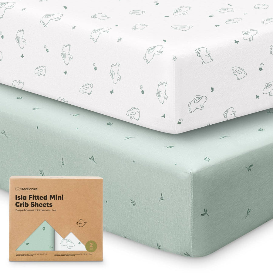 2 Pack Isla Fitted Mini Crib/Pack and Play Sheets - Bunnies