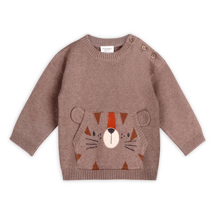 Tiger Kangaroo Pocket Knit Organic Cotton Pullover - Cocoa Heather