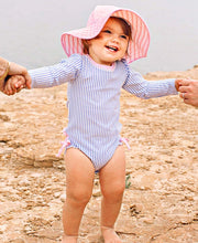 Perwinkle Blue Seersucker with Ruffles Long Sleeve Swimsuit