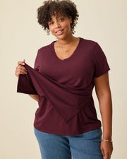 Classic Modal V-Neck Nursing T-Shirt - Burgundy
