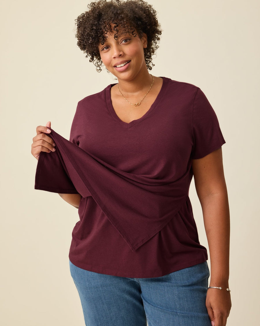 Classic Modal V-Neck Nursing T-Shirt - Burgundy