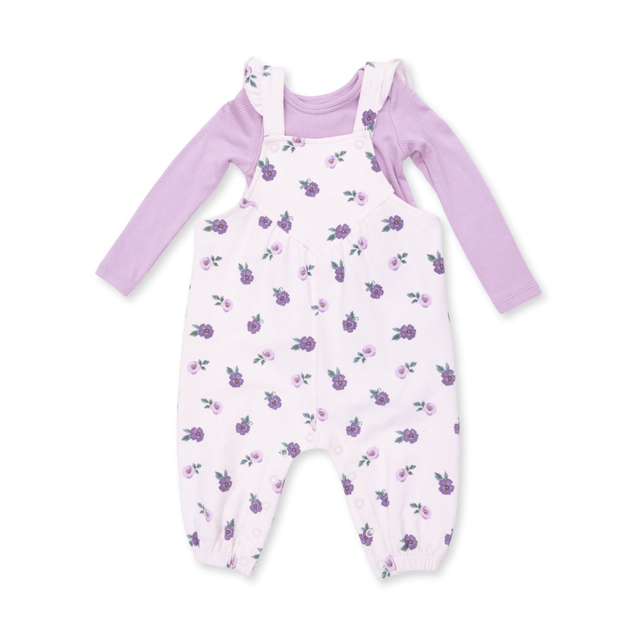 Ruffle V-Overalls and Long Sleeve Bodysuit - Violetta Floral