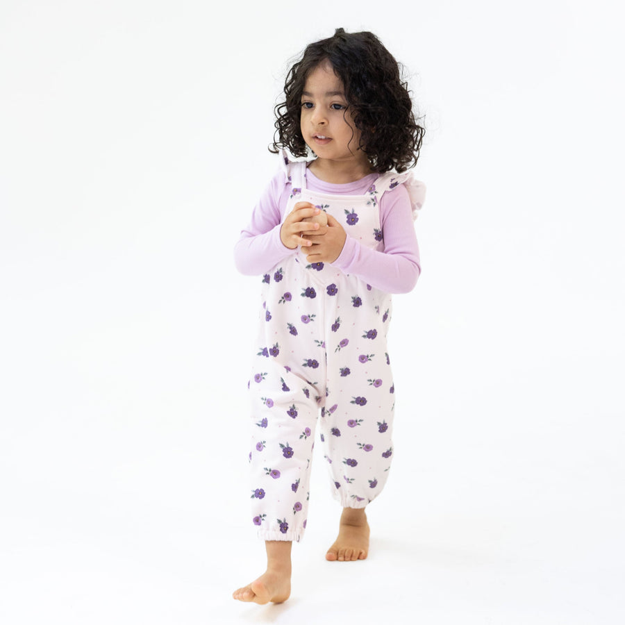 Ruffle V-Overalls and Long Sleeve Bodysuit - Violetta Floral