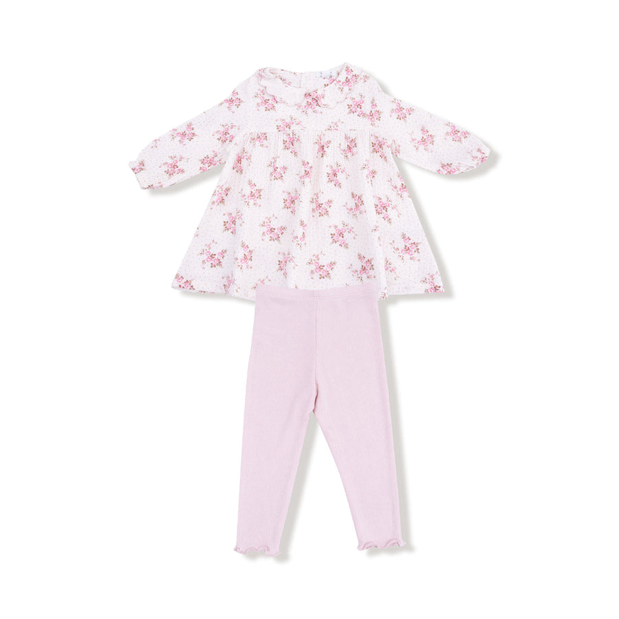 Long Sleeve Petal Collar Dress and Legging - Belle Rosette Dot