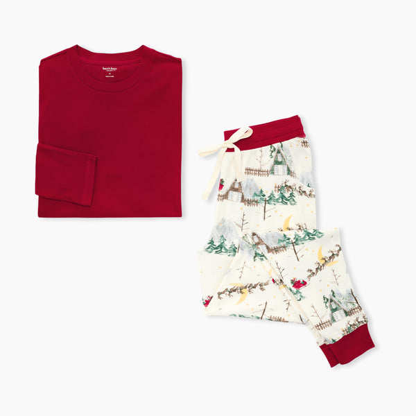 Women's Crew Neck Tee & Jogger Pant PJ Set - Santa's Sleigh