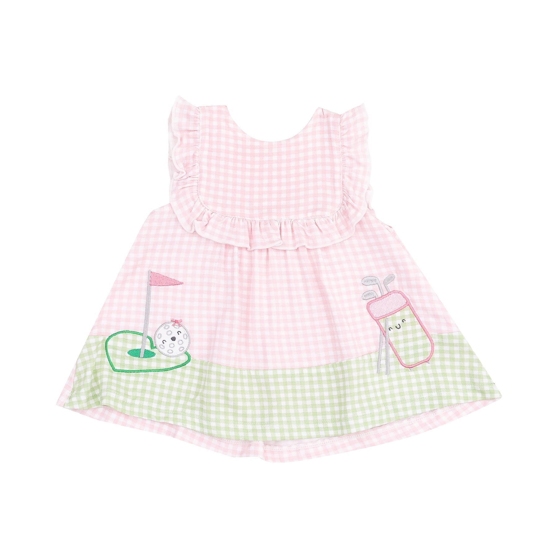 Ruffle Top with Applique and Bloomer - Mini Gingham Pink