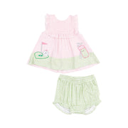 Ruffle Top with Applique and Bloomer - Mini Gingham Pink