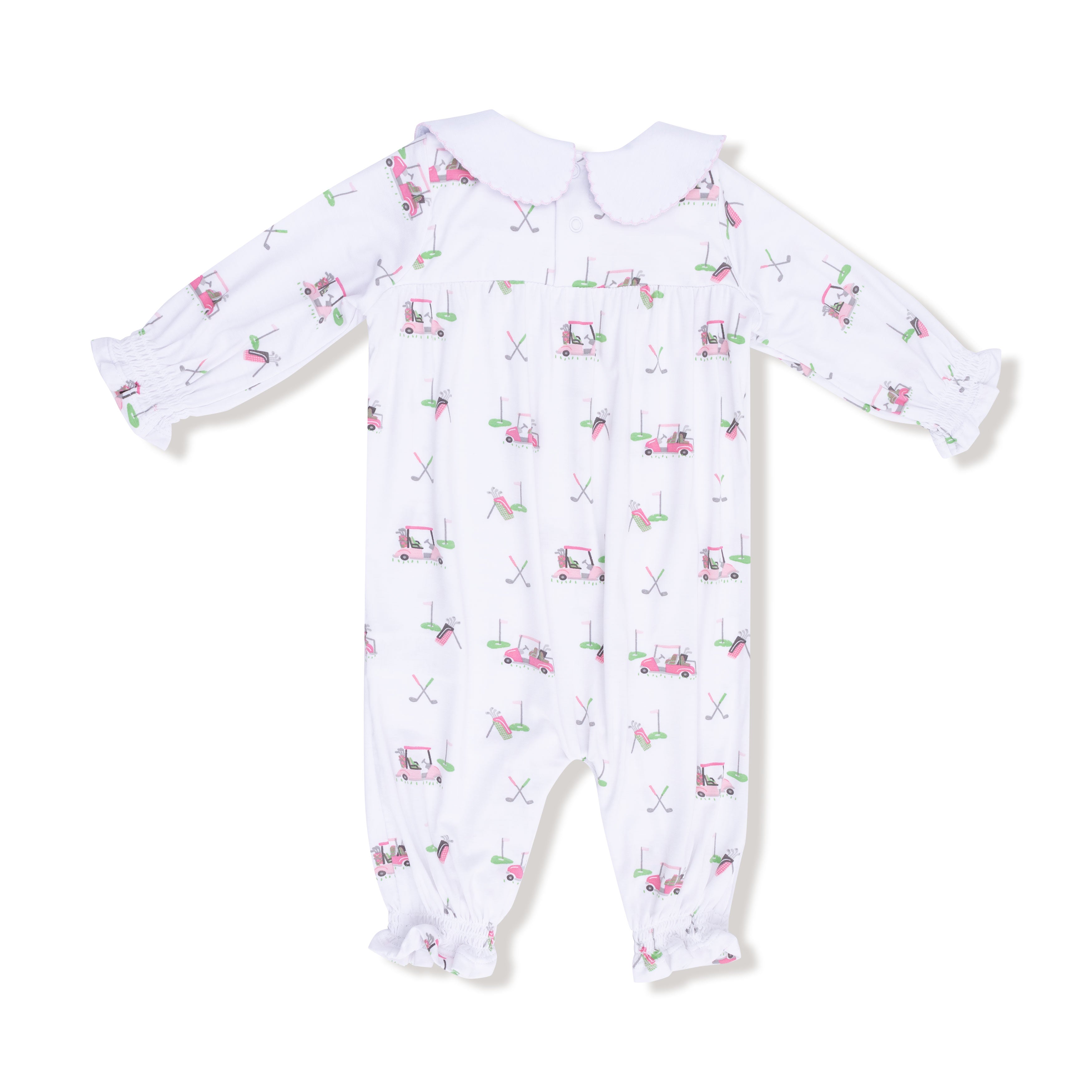 Smocked Peter Pan Romper - Baby Golf Carts - Pink