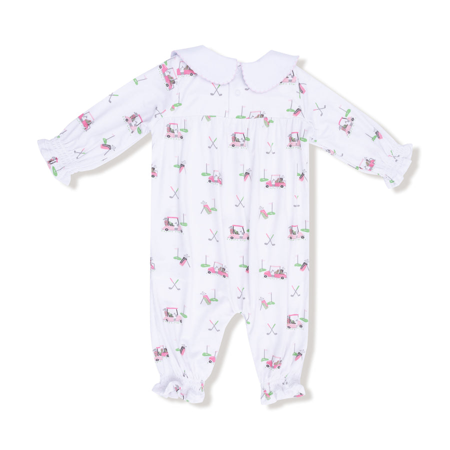 Smocked Peter Pan Romper - Baby Golf Carts - Pink