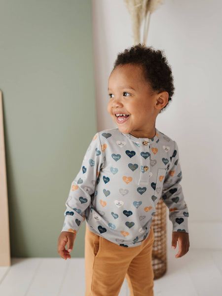 Long Sleeve Henley Shirt - Boy's Hearts