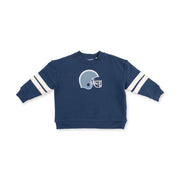 Drop Sleeve Sweatshirt with Stripes - Football Helmets - Blue