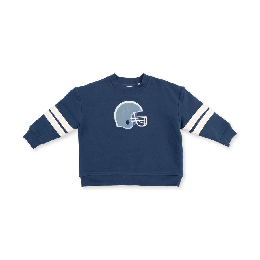 Drop Sleeve Sweatshirt with Stripes - Football Helmets - Blue