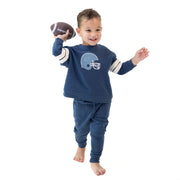 Drop Sleeve Sweatshirt with Stripes - Football Helmets - Blue