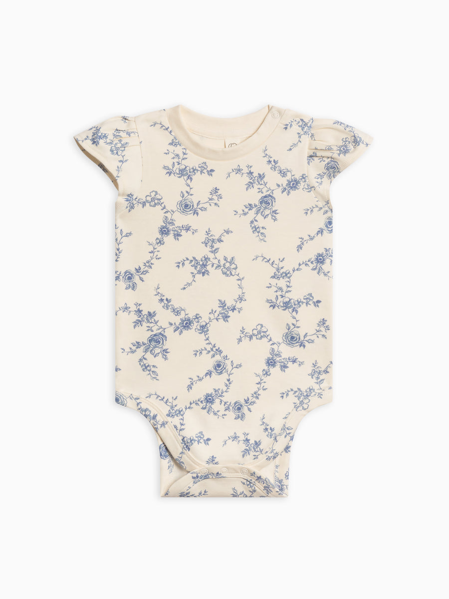 Organic Pearl Petal Sleeve Bodysuit - Serena Floral / Rain