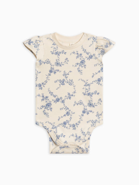 Organic Pearl Petal Sleeve Bodysuit - Serena Floral / Rain