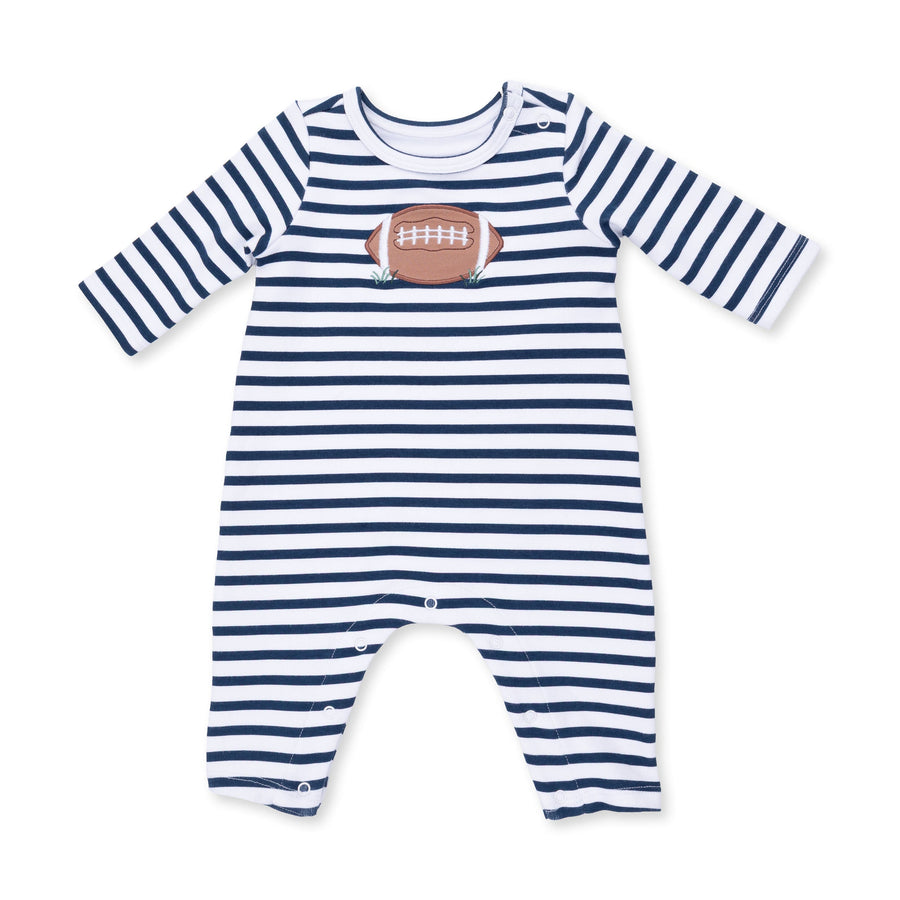 Long Sleeve Snap Shoulder Romper - Football Navy