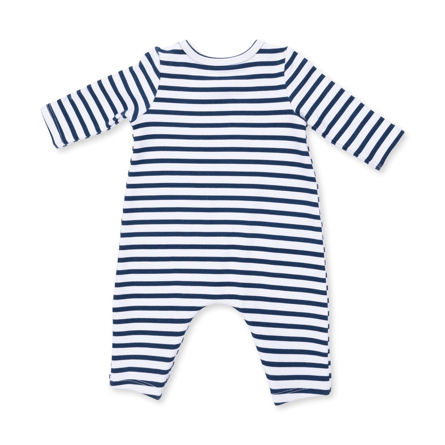 Long Sleeve Snap Shoulder Romper - Football Navy