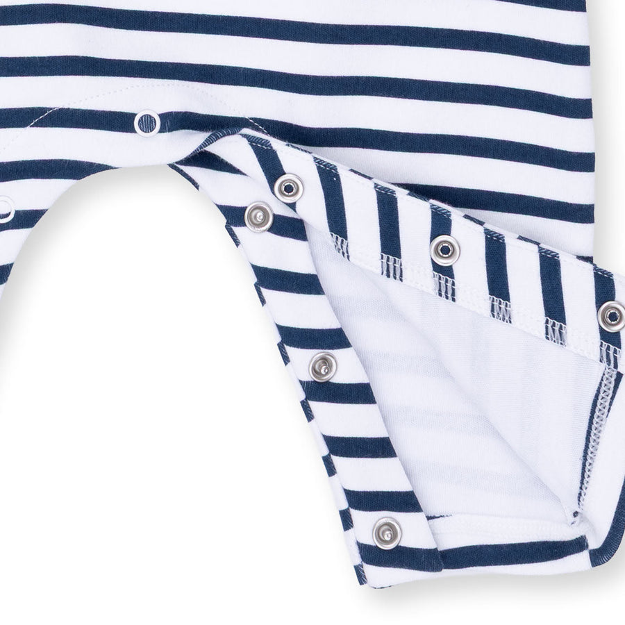 Long Sleeve Snap Shoulder Romper - Football Navy