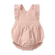 Check Gauze Smokey Organic Baby Girl Romper - Smokey Rose