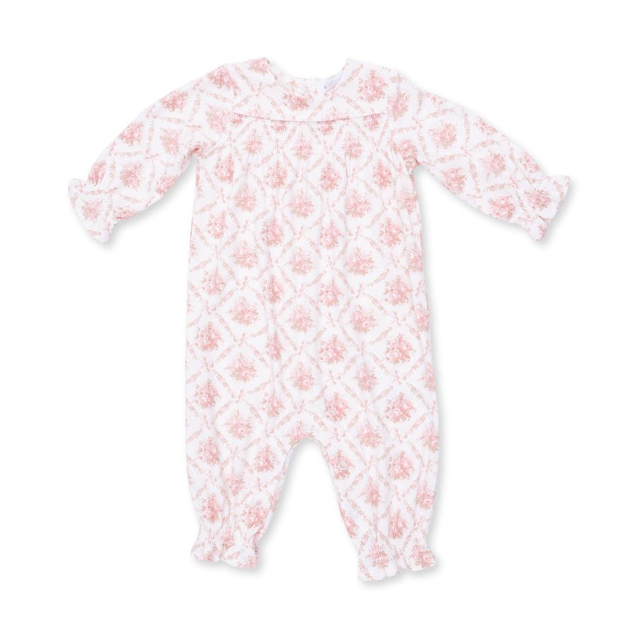 Smocked Long Sleeve Romper - Rose Bow Lattice