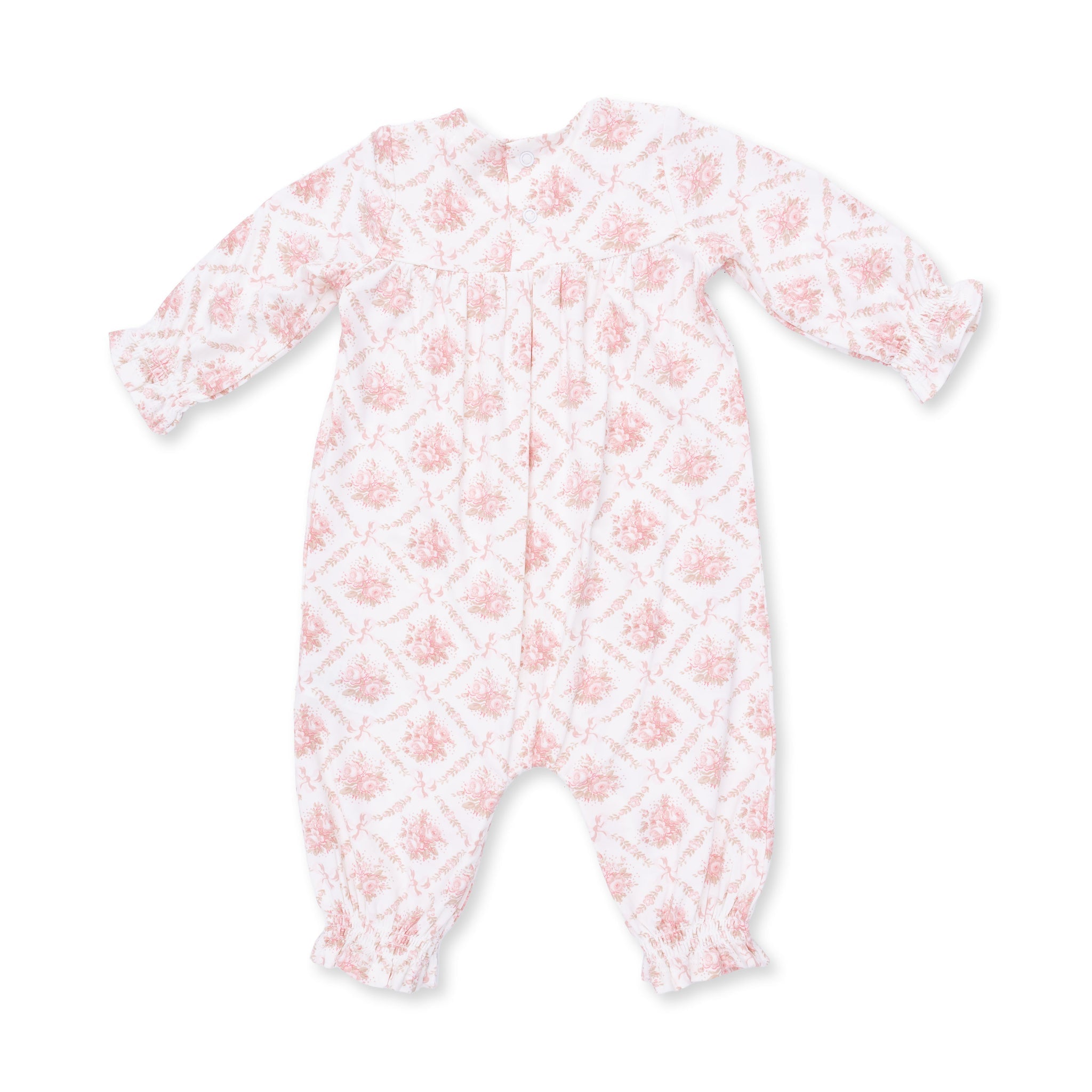 Smocked Long Sleeve Romper - Rose Bow Lattice