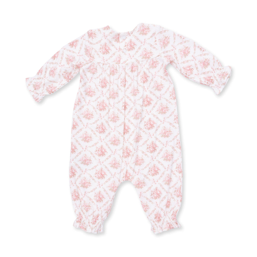 Smocked Long Sleeve Romper - Rose Bow Lattice