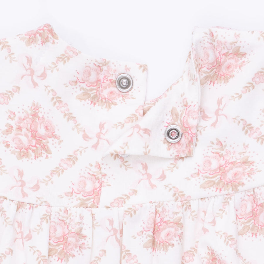 Smocked Long Sleeve Romper - Rose Bow Lattice