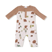 Romper with Contrast Sleeve - Sweet Brown Bears