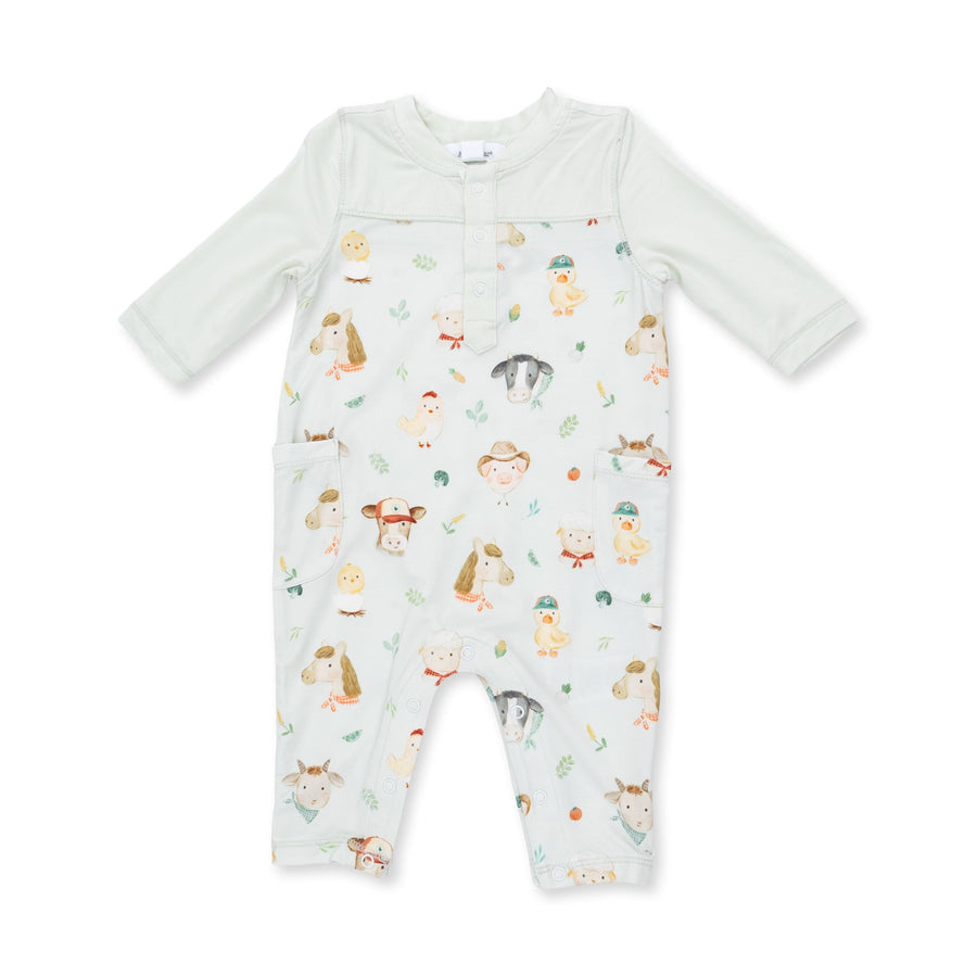 Romper with Contrast Sleeve - Baby Farm Faces