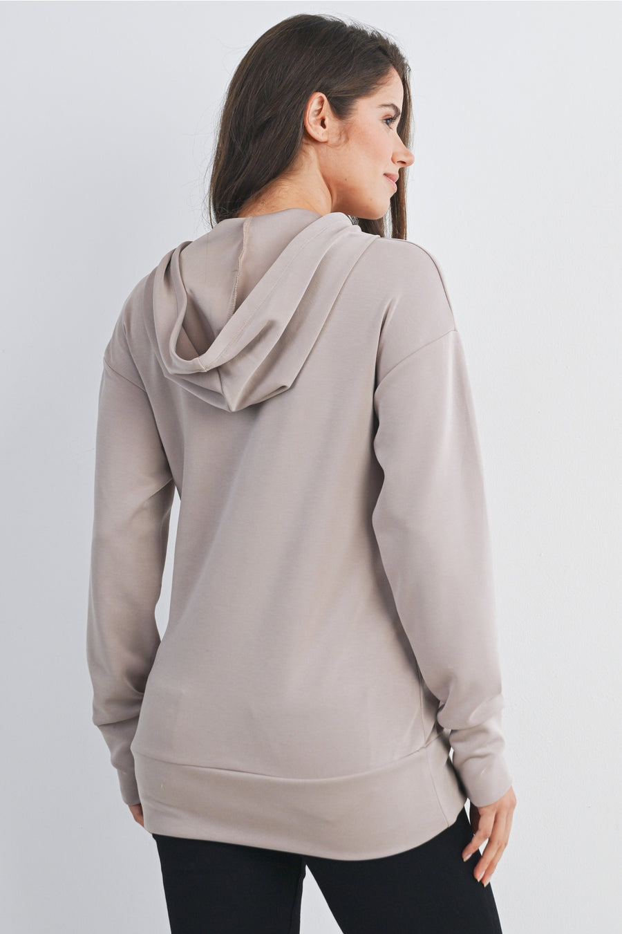 Long Sleeve Maternity Nursing Front Zipper Hoodie - Taupe