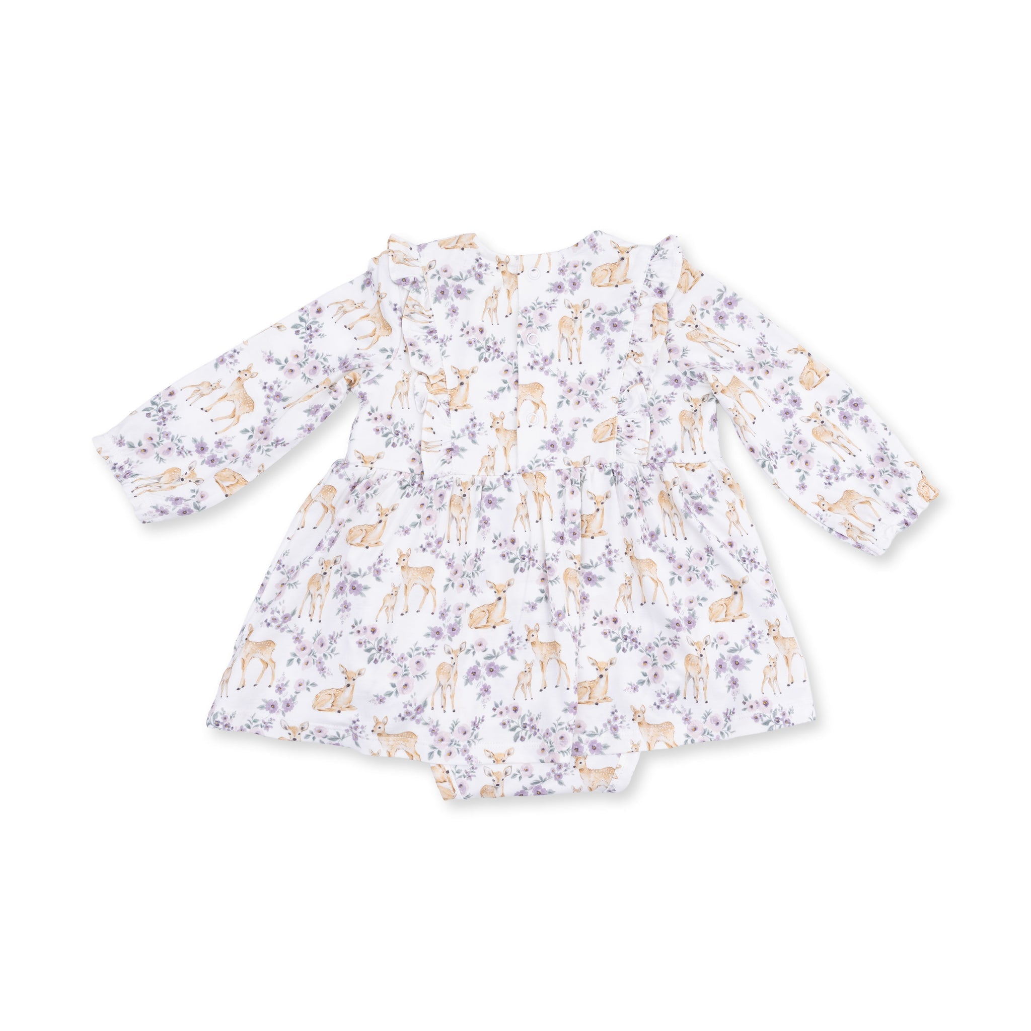 Ruffle Long Sleeve Bodysuit Dress - Floral Deer