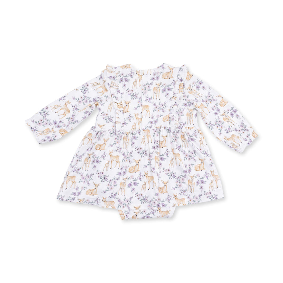 Ruffle Long Sleeve Bodysuit Dress - Floral Deer