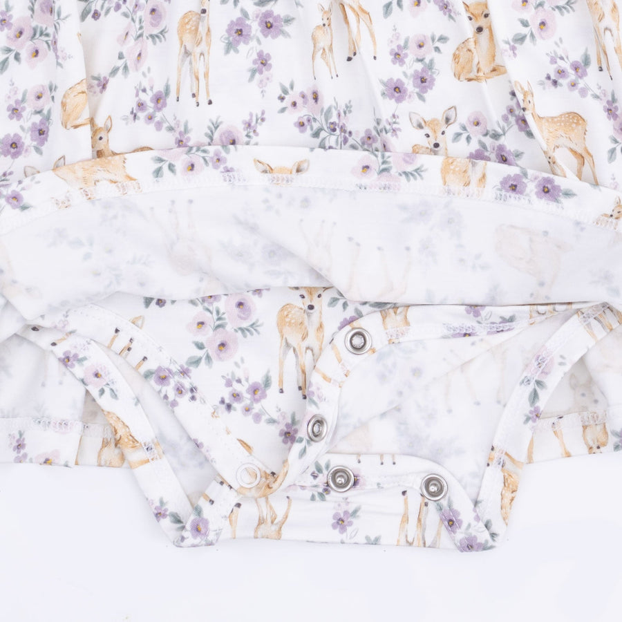 Ruffle Long Sleeve Bodysuit Dress - Floral Deer