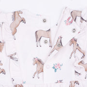 Ruffle Long Sleeve Bodysuit Dress - I Love Horses