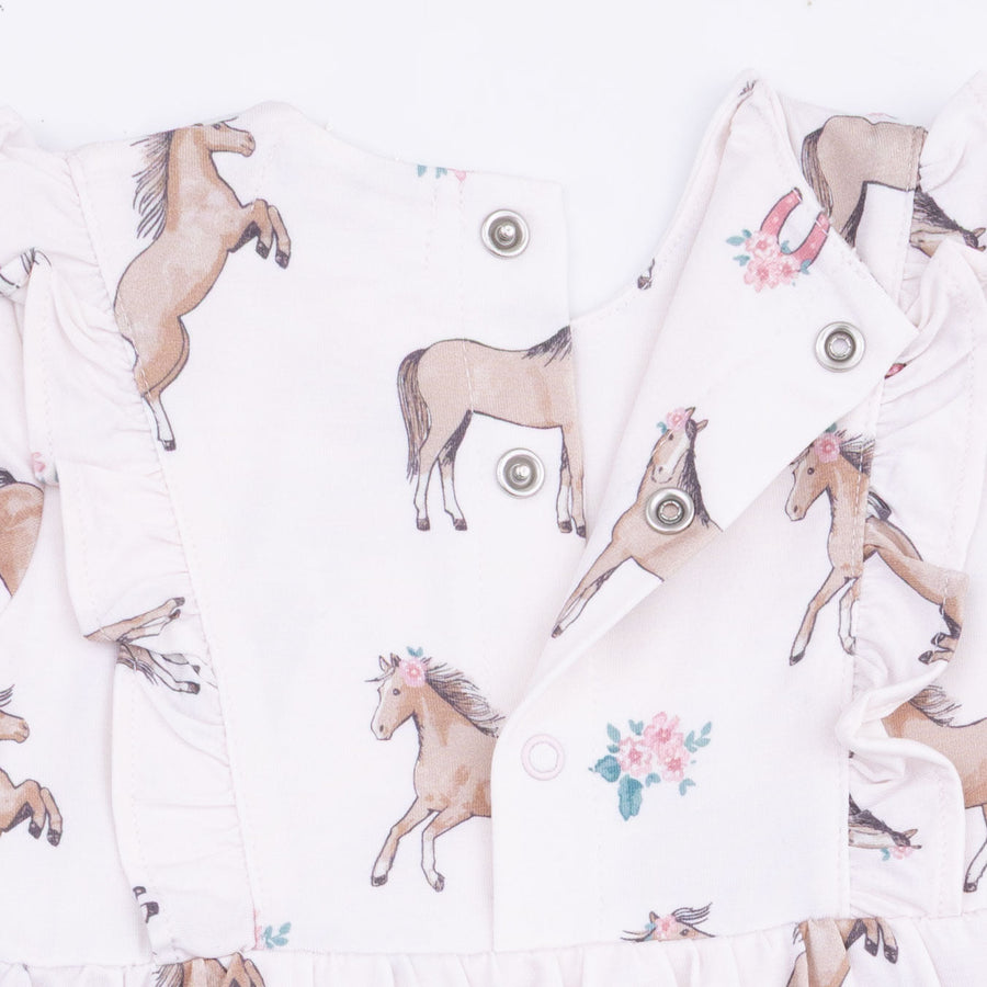 Ruffle Long Sleeve Bodysuit Dress - I Love Horses