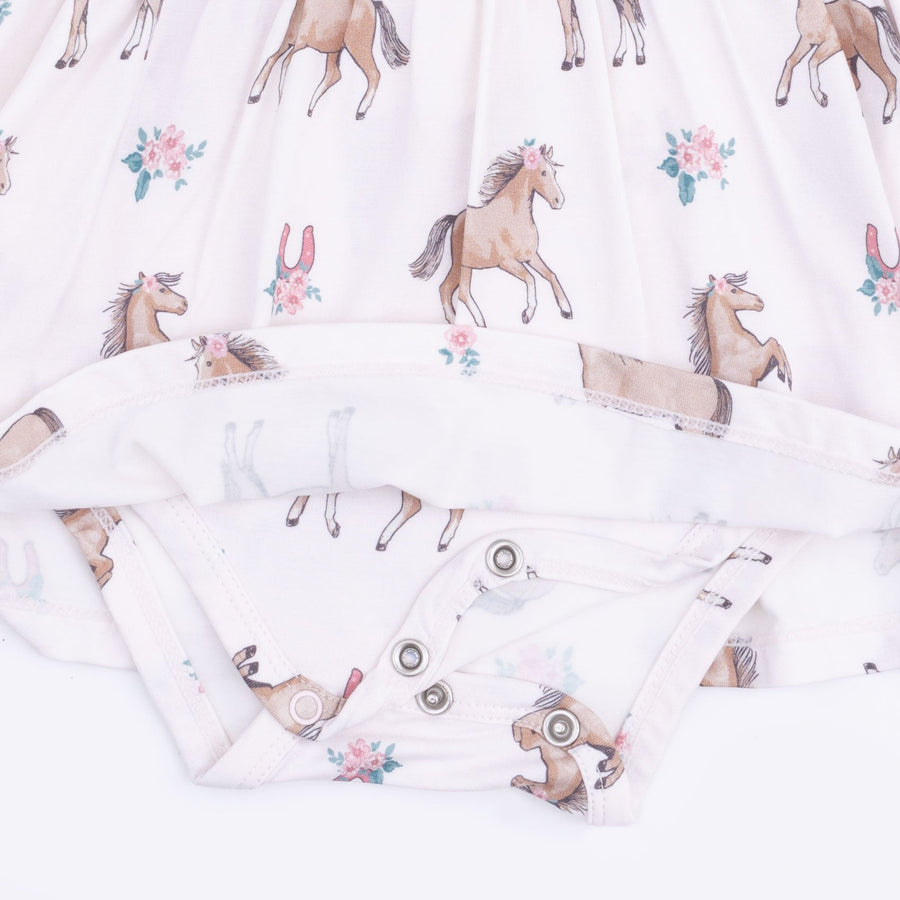 Ruffle Long Sleeve Bodysuit Dress - I Love Horses