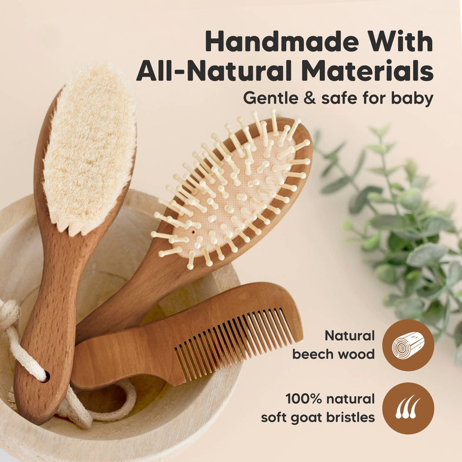 Baby Hair Brush and Comb Set - Dark Walnut