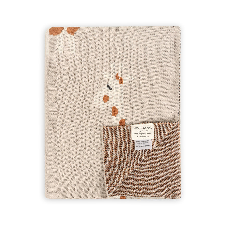 Organic Jacquard Sweater Knit Baby Blanket - Giraffe