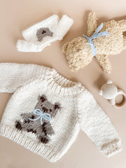 Knit Teddy Bear Sweater - Blue Bow