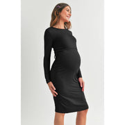 Double Layer Long Sleeve Nursing Dress - Black