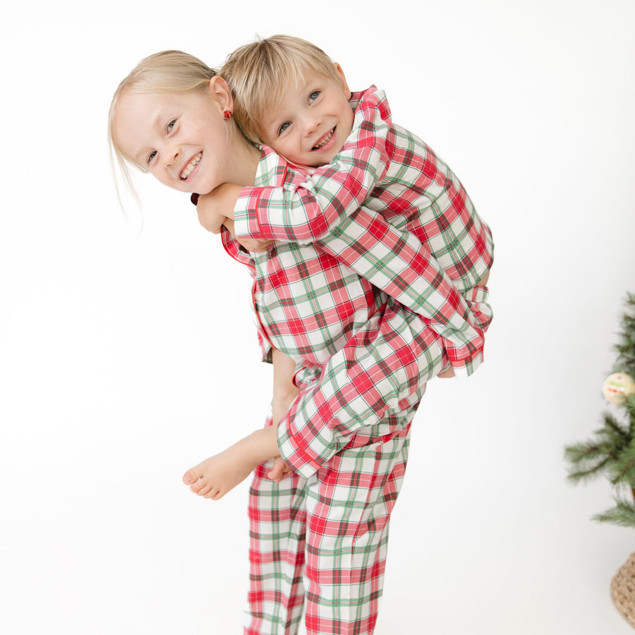 Long Sleeve Coat Style with Pant - Holiday Plaid