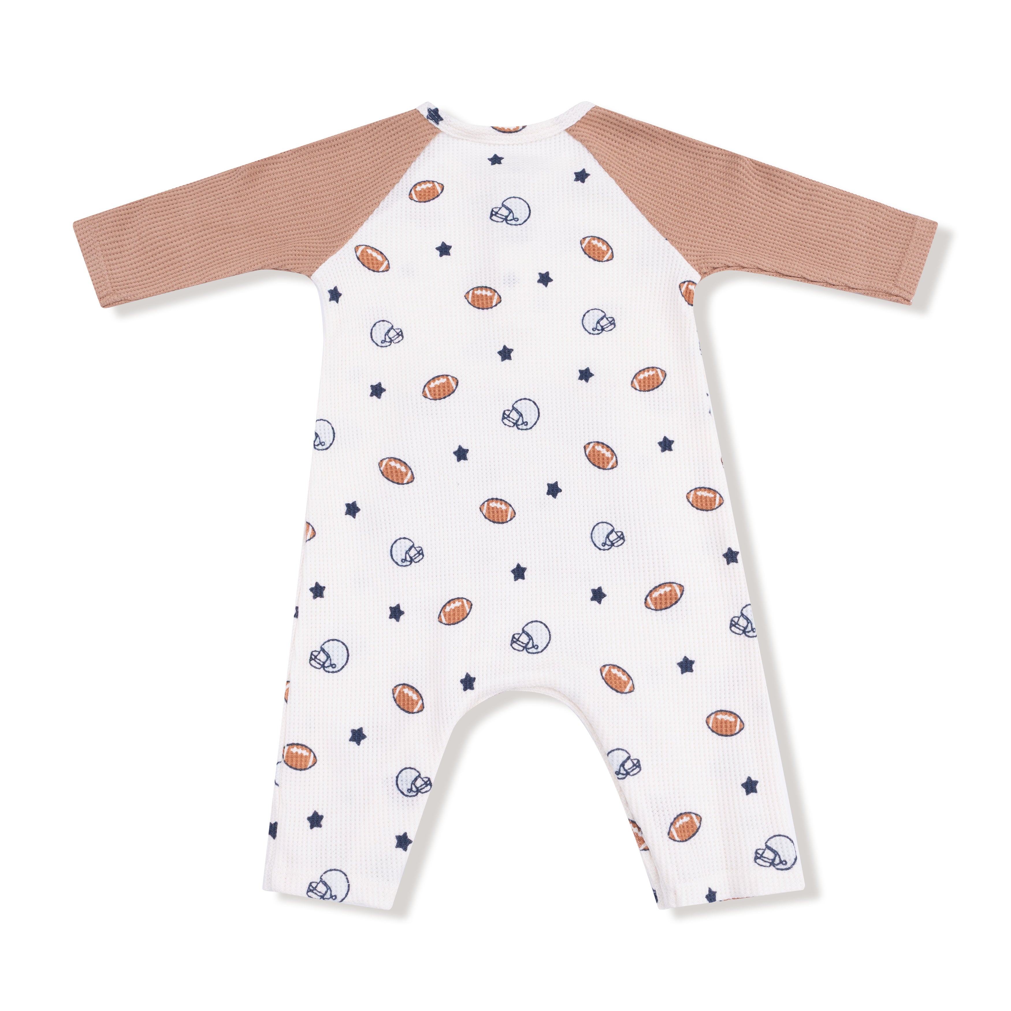 Long Sleeve Raglan Henley Romper with Kanga Pocket - Football and Stars