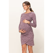 Ruched Tulip Hem Maternity Knit Dress - Mauve