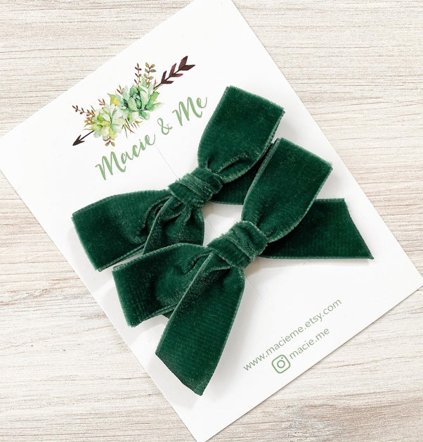Evergreen Velvet Bow Clip