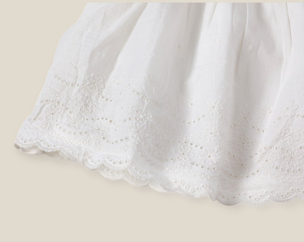 Camille Schiffli Smocked Baby Dress + Bloomer - Off White